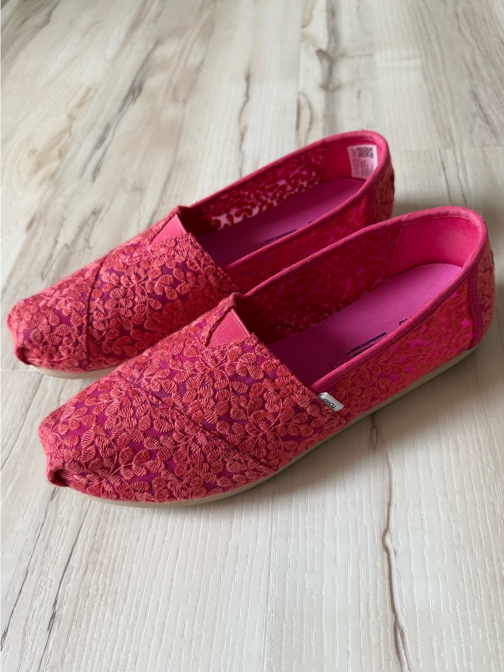 Toms Hot Pink Floral Lace Slip-On Flats